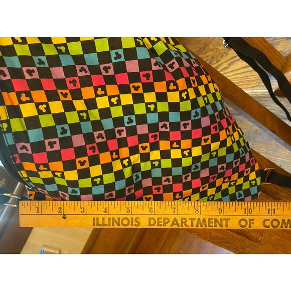 Disney Parks Mickey Mouse Cinch Bag Drawstring Colorful Checkered Side Zipper - Picture 7 of 7